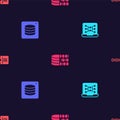 Set Neural network, Server, Data, Binary code and on seamless pattern. Vector Royalty Free Stock Photo