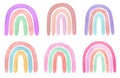 Set of neutral calm rainbows, in blue, green, pink colors.