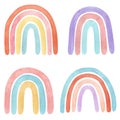 Set of neutral calm rainbows, in blue, red, pink colors.