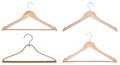 Set of new and old wooden coat hangers