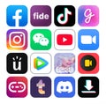 Set of new popular mobile apps icons: Facebook, Fide, TikTok, Gemsouls and others Royalty Free Stock Photo