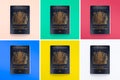 set of new post Brexit blue British passports on different backgrounds, Devon United Kingdom January 28 2021 Royalty Free Stock Photo