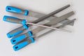 Set of new rasp files on gray background. Working tools layout