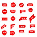 Set of new sticker. stickers for new arrival shop product tags. red stickers sign