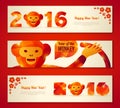 Set of New Year Banners with Funny Monkey. Royalty Free Stock Photo