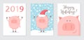 Set of New Year 2019 cards with a happy pig Royalty Free Stock Photo