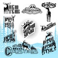 Set of new year and christmas different lettering with deers