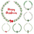 Set of New year, Christmas doodle hand drawn floral wreath frames Royalty Free Stock Photo