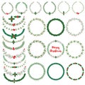 Set of New year, Christmas doodle hand drawn floral wreath frames