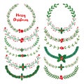 Set of New year, Christmas doodle hand drawn floral wreath frames