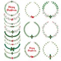 Set of New year, Christmas doodle hand drawn floral wreath frames