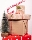 set of new year gifts stacked, Christmas gift boxes with surprise Royalty Free Stock Photo