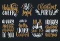 Set of New Year hand lettering on black background. Vector Christmas calligraphic illustrations.