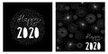 Set of 2 New Year`s Eve Cards.Black Background with White Handwritten Happy 2020. Royalty Free Stock Photo