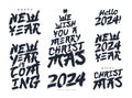 Set of New Year\'s lettering. Happy New Year 2024. Stylish hand-drawn lettering. Design elements Royalty Free Stock Photo
