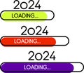 Set of New Year 2024 simple flat loading progress bars in different color variations