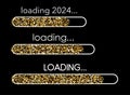 Set of New Year 2024 simple flat loading progress bars made of golden sand or foil particles Royalty Free Stock Photo