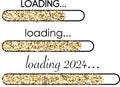 Set of New Year 2024 simple flat loading progress bars made of golden sand or foil particles Royalty Free Stock Photo