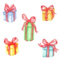 Set of new year watercolor gift boxes