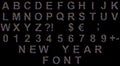 Set of New Years font. Alphabet letters ABCDEFGHIJKLMNOPQRSTUVWXYZ and digits 1234567890 set cut out of black paper on the