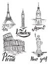 Set of New york, Moscow, Paris, Rome, London labels, lettering Royalty Free Stock Photo