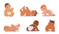 Set of Newborn Babies of Different Nations. Cute Innocent Infants, Asian, African, Latin or Caucasian Nations Character