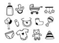 Set of newborn baby doodle illustration Royalty Free Stock Photo