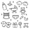 Set of newborn baby doodle vector illustration isolated on white background Royalty Free Stock Photo