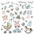 Set newborn baby items Royalty Free Stock Photo
