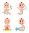 Set of Newborn Toddler Infants Playing with Rattle