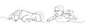 Set of newborns lies on stomach and sucks his thumb one line art. Continuous line drawing of child, childhood, newborn Royalty Free Stock Photo