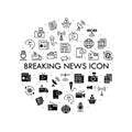 Set of news, journalism, media icons including newspaper, microphone, camera, article broadcasting Royalty Free Stock Photo