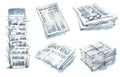 Set of newspapers, press stand watercolor illustration Royalty Free Stock Photo