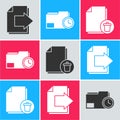Set Next page arrow, Document folder with clock and Delete file document icon. Vector Royalty Free Stock Photo