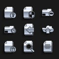 Set Next page arrow, Document with search, Cloud upload, Delete file document, folder clock, minus and Unknown icon Royalty Free Stock Photo