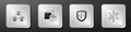 Set NFT blockchain technology, Digital crypto art, shield and icon. Silver square button. Vector Royalty Free Stock Photo