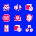 Set NFT Digital crypto art, blockchain technology, shield, Ethereum ETH, Binary code, and icon. Vector