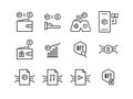 Set of NFT Non-fungible token icons. Thin line icons such as blockchain technology, buy and sell NFT art, and cryptocurrency.