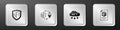 Set NFT shield, Ethereum exchange, cloud and contract icon. Silver square button. Vector Royalty Free Stock Photo