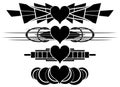 Set of nice decorated hearts tattoos in black