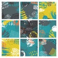 Set of nine abstract backgrounds with hand drawn ink texture.