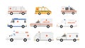 Set of nine ambulances element isolated on white background