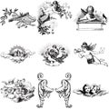 Set of Nine angels and cherubs Royalty Free Stock Photo