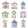 Set of nine beach stilt houses isolated on a white background