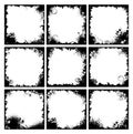 Set of nine black floral frames in grunge style Royalty Free Stock Photo