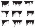 Set of nine black melt, drips or liquid paint drops. Vector illustration for your design Royalty Free Stock Photo