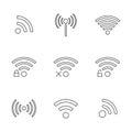 Set of nine black outline wifi icons