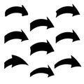 Set of nine black various arrows Royalty Free Stock Photo