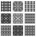 A set of nine black white seamless tiles