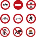 Set of nine business and traffic prohibition signs.